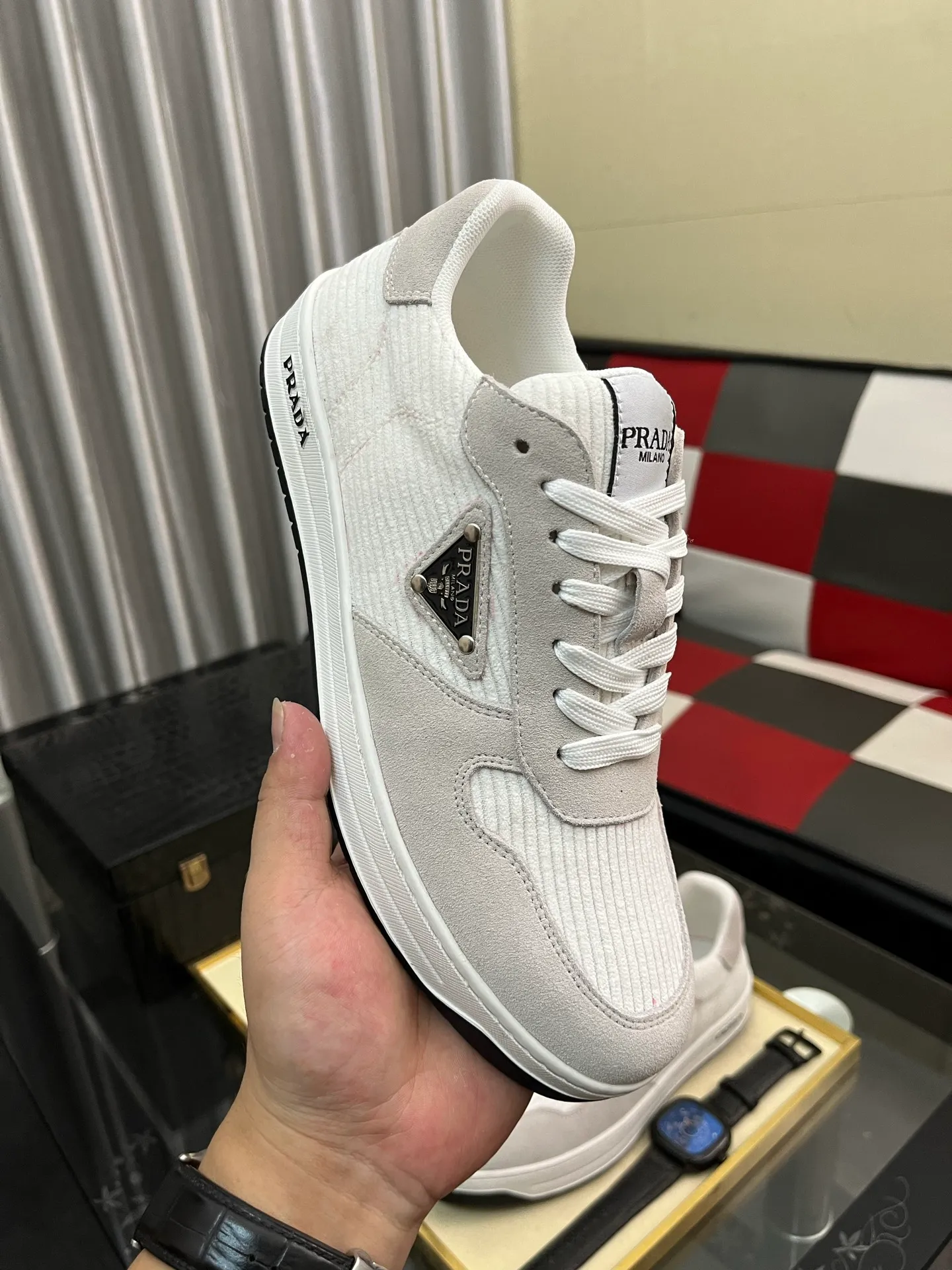 Men's shoes 💰380⌚️⌚️【PRADA】Prada casual shoes, originally developed 1:1, made of high-mercerized cowhide with imported cowhide, silk sheepskin lining, rubber outsole, comfortable and soft on the foot, size: 38-444️⃣Colors available